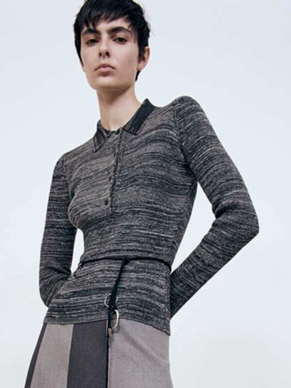 PARTOW Luxury Silk Cotton Knit Polo Sweater Grey - Women's Size L - BNWT